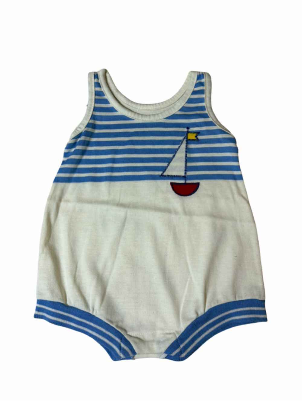 Vintage Health-tex 9M Sailboat Romper Bubble Sunsuit Made USA 70s Baby